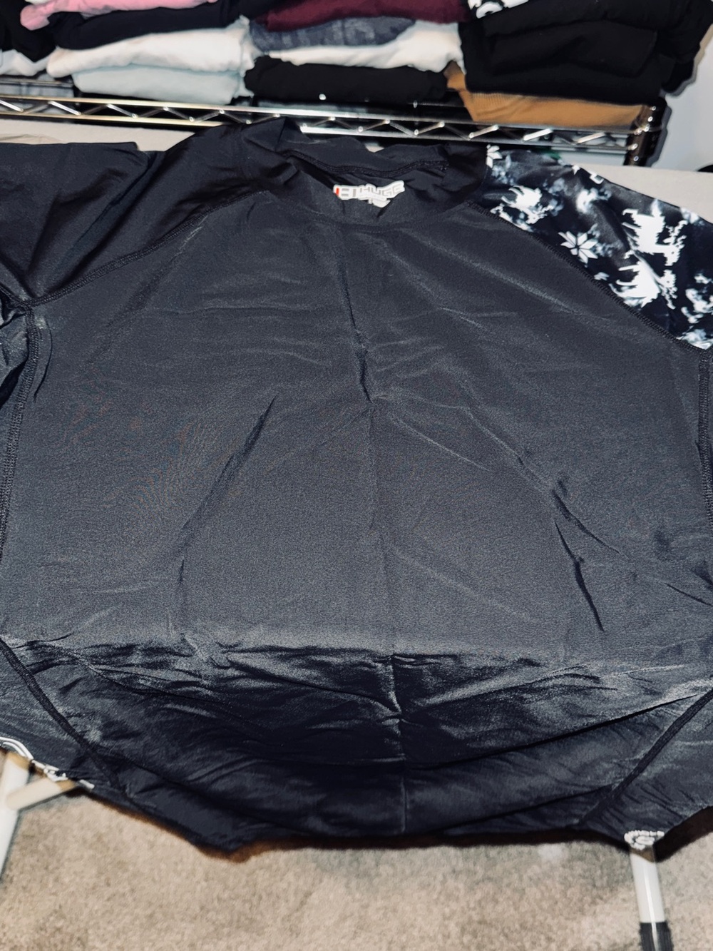Hylete Black Men’s Swim Rash Guard with Patterned Sleeve